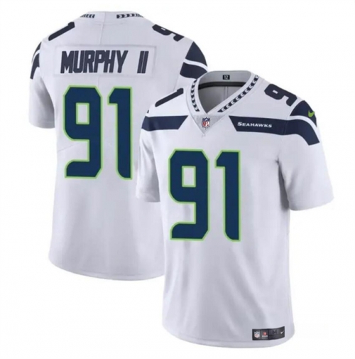 Men's Seattle Seahawks #91 Byron Murphy II White 2024 Draft Vapor Limited Football Stitched Jersey