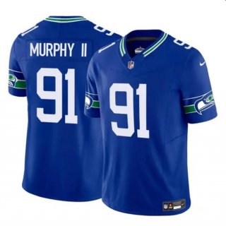 Men's Seattle Seahawks #91 Byron Murphy II Royal 2024 Draft F.U.S.E Throwback Vapor Limited Football Stitched Jersey