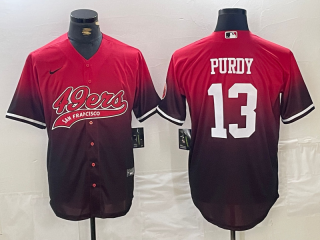 Men's San Francisco 49ers #13 Brock Purdy Red Black Stitched Baseball Jersey