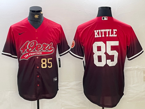 Men's San Francisco 49ers #85 George Kittle Red Black With Patch Cool Base Stitched Baseball Jerseys