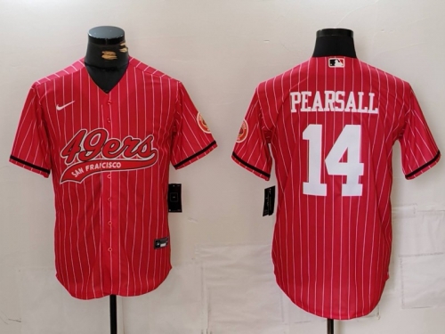 Men's San Francisco 49ers #14 Ricky Pearsall Red Pinstripe With Patch Cool Base Stitched Baseball Jersey