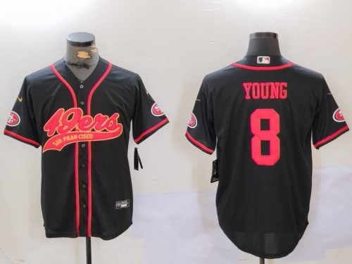 Men's San Francisco 49ers #8 Steve Young Black With Patch Cool Base Stitched Baseball Jerseys