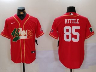 Men's San Francisco 49ers #85 George Kittle Red With Patch Cool Base Stitched Baseball Jerseys