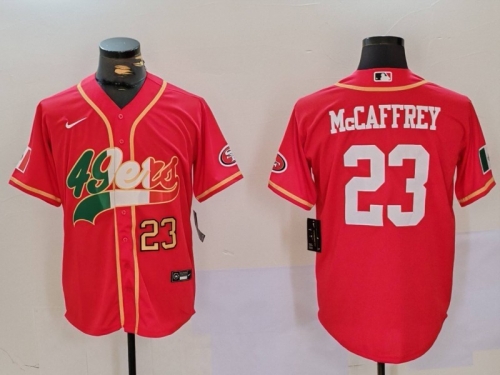 Men's San Francisco 49ers #23 Christian McCaffrey Red With Patch Cool Base Stitched Baseball Jerseys