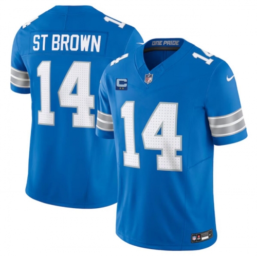 Men's Detroit Lions #14 Amon-Ra St. Brown Blue 2024 F.U.S.E. With 2-Star C Patch Vapor Limited Stitched Jersey