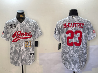 Men's San Francisco 49ers #23 Christian McCaffrey Arctic Camo 2024 Salute to Service Stitched Baseball Jerseys