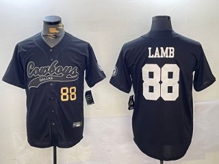 Men's Dallas Cowboys #88 CeeDee Lamb Black With Patch Cool Base Stitched Baseball Jerseys