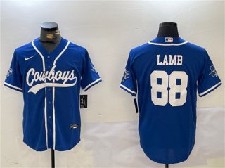 Men's Dallas Cowboys #88 CeeDee Lamb Royal With Patch Cool Base Stitched Baseball Jersey