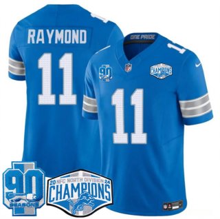 Men's Detroit Lions #11 Kalif Raymond Blue 2024 NFC North Champions 90th Anniversary Patch F.U.S.E. Vapor Limited Stitched Jersey