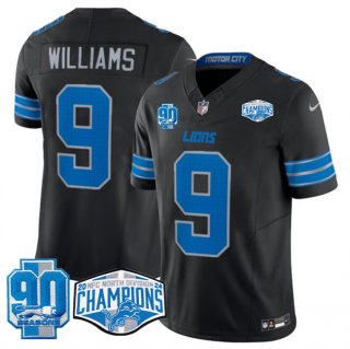 Men's Detroit Lions #9 Jameson Williams Black 2024 NFC North Champions 90th Anniversary Patch F.U.S.E. Vapor Limited Stitched Jersey