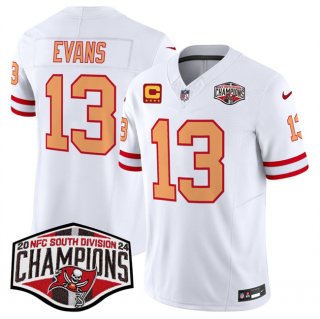 Men's Tampa Bay Buccaneers #13 Mike Evans White F.U.S.E. 2024 NFC South Champions With 4-Star C Patch Limited Stitched Jersey