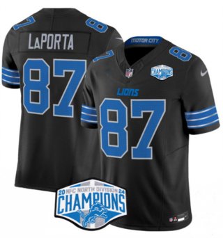 Men's Detroit Lions #87 Sam LaPorta Black 2024 NFC North Champions F.U.S.E. Vapor Limited Stitched Jersey