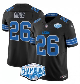 Men's Detroit Lions #26 Jahmyr Gibbs Black 2024 NFC North Champions F.U.S.E. Vapor Limited Stitched Jersey