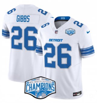 Men's Detroit Lions #26 Jahmyr Gibbs White 2024 NFC North Champions F.U.S.E. Vapor Limited Stitched Jersey