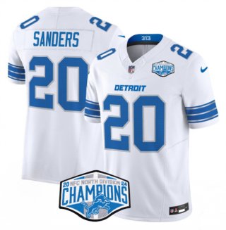 Men's Detroit Lions #20 Barry Sanders White 2024 NFC North Champions F.U.S.E. Vapor Limited Stitched Jersey