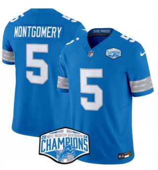 Men's Detroit Lions #5 David Montgomery Blue 2024 NFC North Champions F.U.S.E. Vapor Limited Stitched Jersey