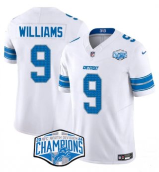 Men's Detroit Lions #9 Jameson Williams White 2024 NFC North Champions F.U.S.E. Vapor Limited Stitched Jersey