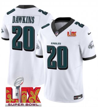 Men's Philadelphia Eagles #20 Brian Dawkins White 2025 Super Bowl LIX Patch New F.U.S.E. Vapor Limited Stitched Football Jersey