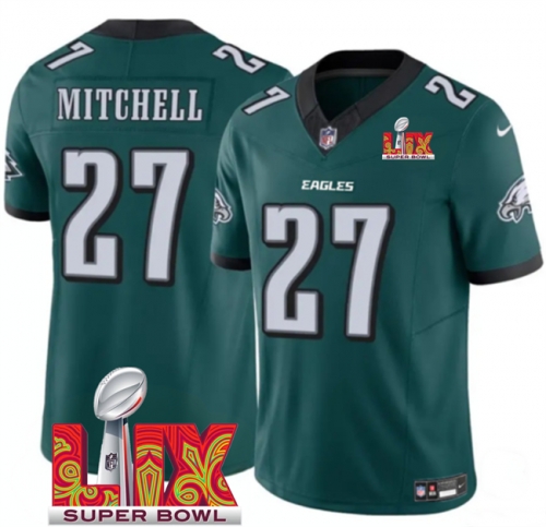 Men's Philadelphia Eagles #27 Quinyon Mitchell Green 2025 Super Bowl LIX Patch New F.U.S.E. Vapor Untouchable Limited Stitched Football Jersey