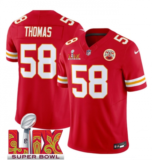 Men's Kansas City Chiefs #58 Derrick Thomas Red 2025 Super Bowl LIX Patch F.U.S.E. Vapor Limited Stitched Football Jersey