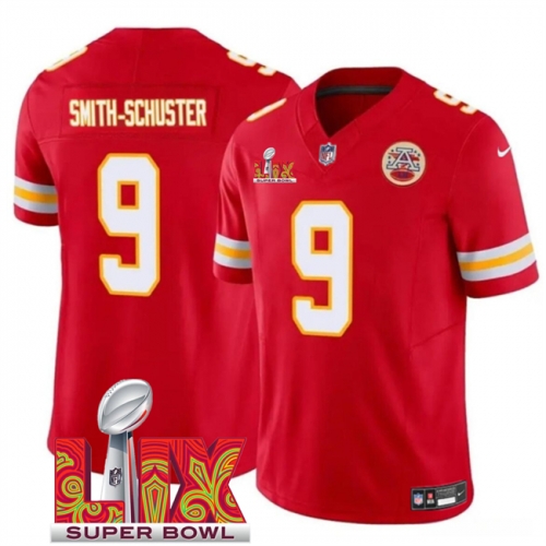 Men's Kansas City Chiefs #9 JuJu Smith-Schuster Red 2025 Super Bowl LIX Patch F.U.S.E. Vapor Limited Stitched Football Jersey