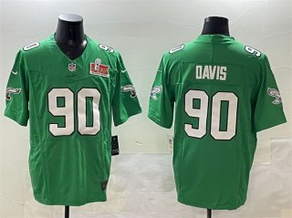 Men's Philadelphia Eagles #90 Jordan Davis Green 2025 Super Bowl LIX Patch F.U.S.E. Throwback Vapor Untouchable Limited Stitched Football Jersey