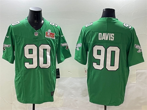 Men's Philadelphia Eagles #90 Jordan Davis Green 2025 Super Bowl LIX Patch F.U.S.E. Throwback Vapor Untouchable Limited Stitched Football Jersey