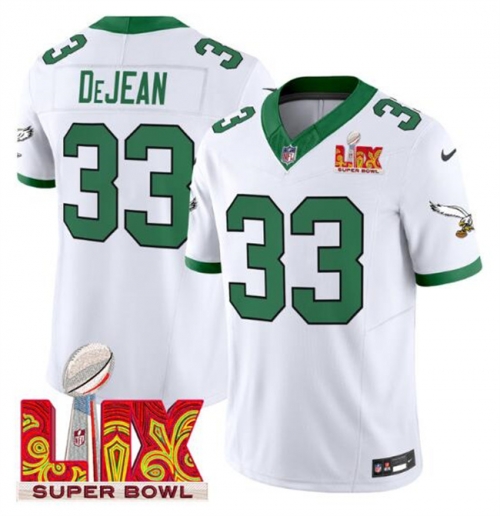 Men's Philadelphia Eagles #33 Cooper DeJean White 2025 Super Bowl LIX Patch F.U.S.E. Vapor Untouchable Limited Stitched Football Jersey