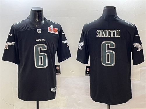 Men's Philadelphia Eagles #6 DeVonta Smith Black 2025 Super Bowl LIX Patch Fashion New Vapor Untouchable Limited Stitched Football Jersey