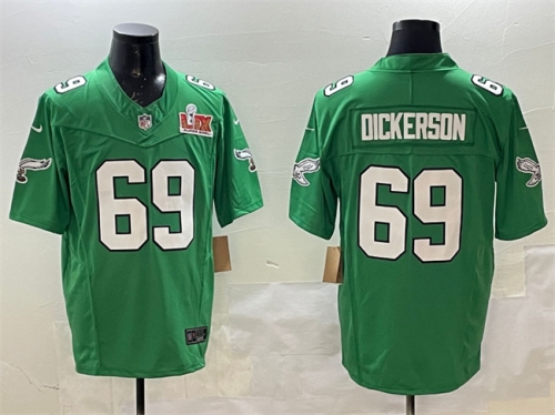 Men's Philadelphia Eagles #69 Landon Dickerson Green 2025 Super Bowl LIX Patch F.U.S.E. Throwback Vapor Untouchable Limited Football Stitched Jersey