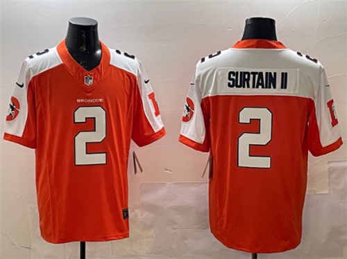 Men's Denver Broncos #2 Patrick Surtain II Orange White 2024 F.U.S.E. V2 Throwback Vapor Limited Alternate Stitched Jersey