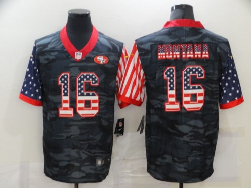 Men's San Francisco 49ers #16 Joe Montana USA Camo 2020 Salute To Service Stitched NFL Nike Limited Jersey