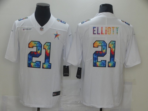 Men Dallas Cowboys 21 Elliott White Nike Rainbow version 2021 NFL Jersey