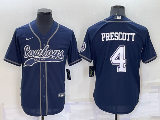 Men's Dallas Cowboys #4 Dak Prescott Navy Blue Stitched Cool Base Nike Baseball Jersey