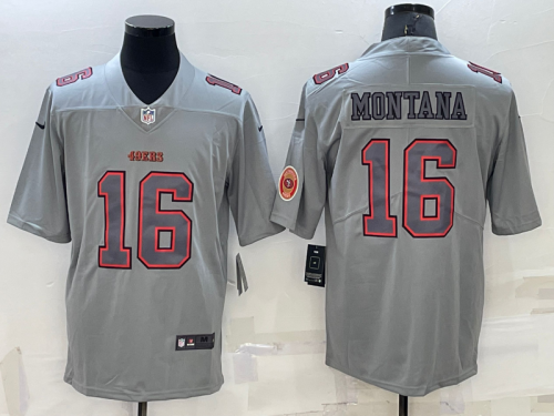 Men's San Francisco 49ers #16 Joe Montana LOGO Grey Atmosphere Fashion 2022 Vapor Untouchable Stitched Limited Jersey