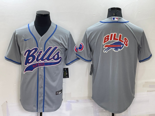 Men's Buffalo Bills Grey Team Big Logo With Patch Cool Base Stitched Baseball Jersey