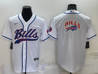 Men's Buffalo Bills White Team Big Logo With Patch Cool Base Stitched Baseball Jersey