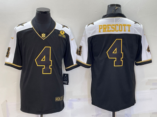 Men's Dallas Cowboys #4 Dak Prescott Black Gold Thanksgiving With Patch Stitched Jersey