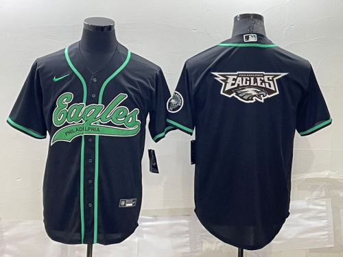 Men's Philadelphia Eagles Black Team Big Logo With Patch Cool Base Stitched Baseball Jersey