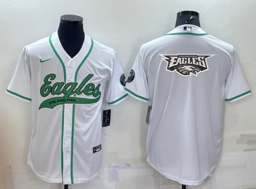 Men's Philadelphia Eagles White Team Big Logo With Patch Cool Base Stitched Baseball Jersey