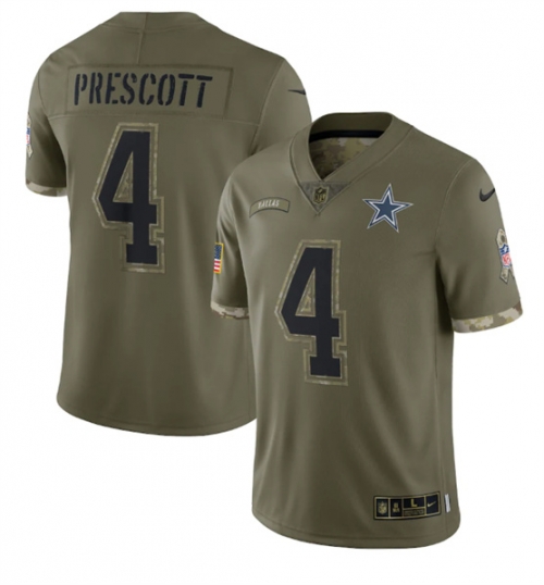 Men's Dallas Cowboys #4 Dak Prescott 2022 Olive Salute To Service Limited Stitched Jersey