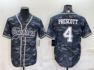 Men's Dallas Cowboys #4 Dak Prescott Grey Camo With Patch Cool Base Stitched Baseball Jersey