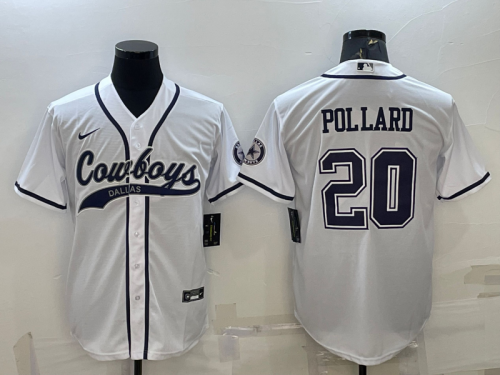 Men's Dallas Cowboys #20 Tony Pollard White With Patch Cool Base Stitched Baseball Jersey