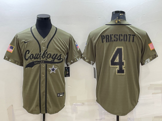 Men's Dallas Cowboys #4 Dak Prescott 2022 Olive Salute to Service Cool Base Stitched Baseball Jersey