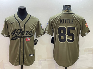 Men's San Francisco 49ers #85 George Kittle 2022 Olive Salute to Service Cool Base Stitched Baseball Jersey