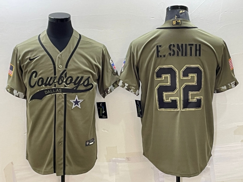 Men's Dallas Cowboys #22 Emmitt Smith 2022 Olive Salute to Service Cool Base Stitched Baseball Jersey