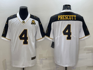 Men's Dallas Cowboys #4 Dak Prescott White Gold Edition With 1960 Patch Limited Stitched Football Jersey