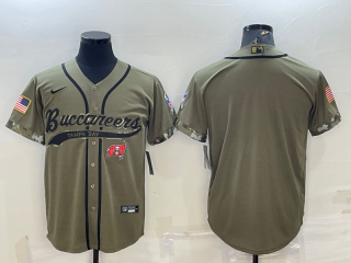 Men's Tampa Bay Buccaneers Blank Olive Salute to Service Cool Base Stitched Baseball Jersey