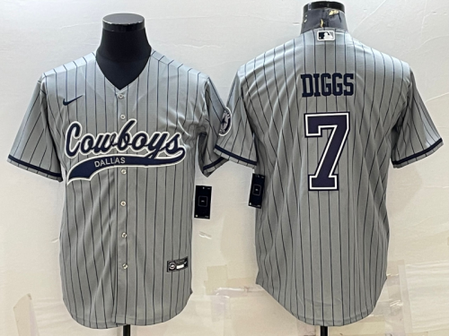 Men's Dallas Cowboys #7 Trevon Diggs Grey With Patch Cool Base Stitched Baseball Jersey