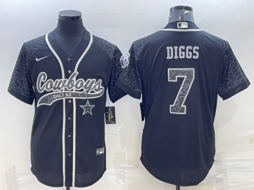 Men's Dallas Cowboys #7 Trevon Diggs Black Reflective With Patch Cool Base Stitched Baseball Jersey